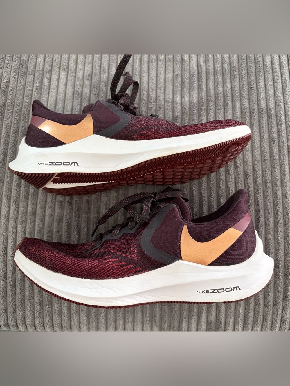 Nike Zoom Running Shoes - Maroon with Gold Swoosh
